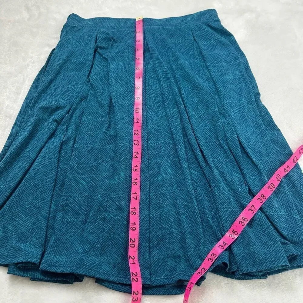 LuLaRoe Women's‎ S Pull On Box Pleat Midi Skirt Blue Herringbone Print Modest